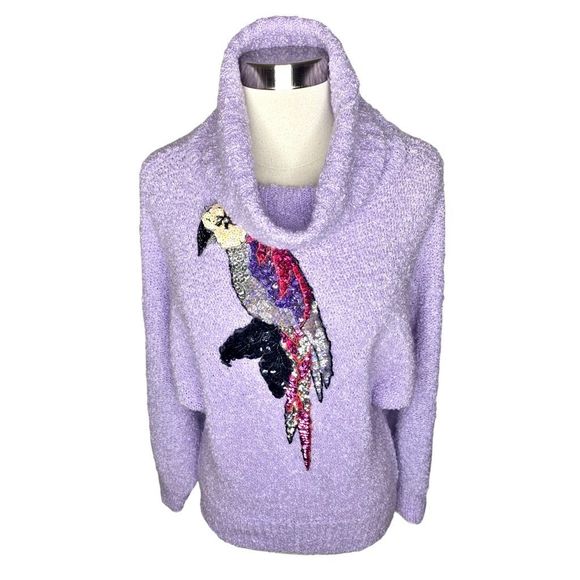 Vintage Worthington Petite Sequined Parrot Cowl Neck Sweater - Size SP - Picture 4 of 6